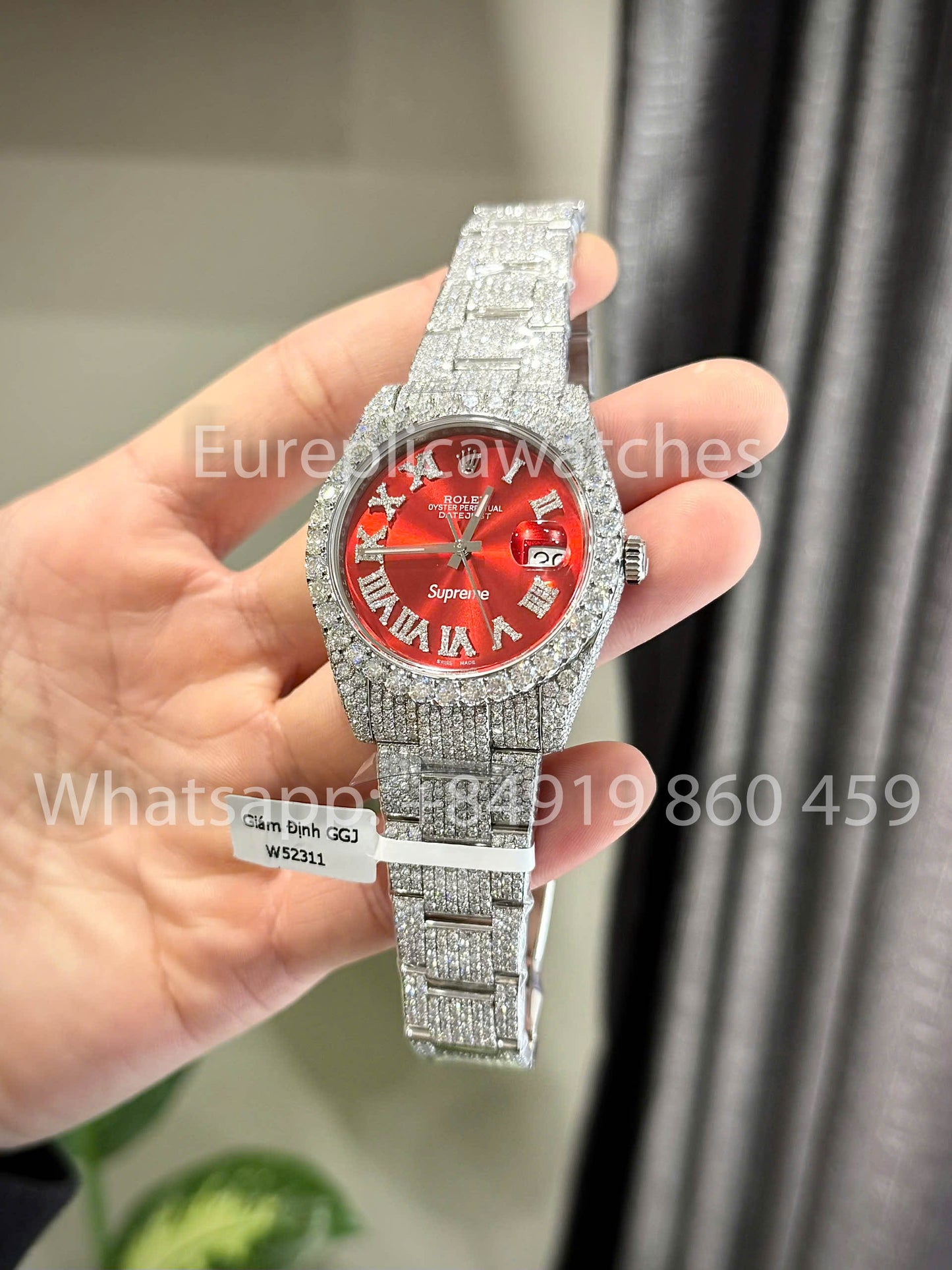 Rolex Datejust Red Roman Dial Iced Out Moissanite 1:1 Best Clone