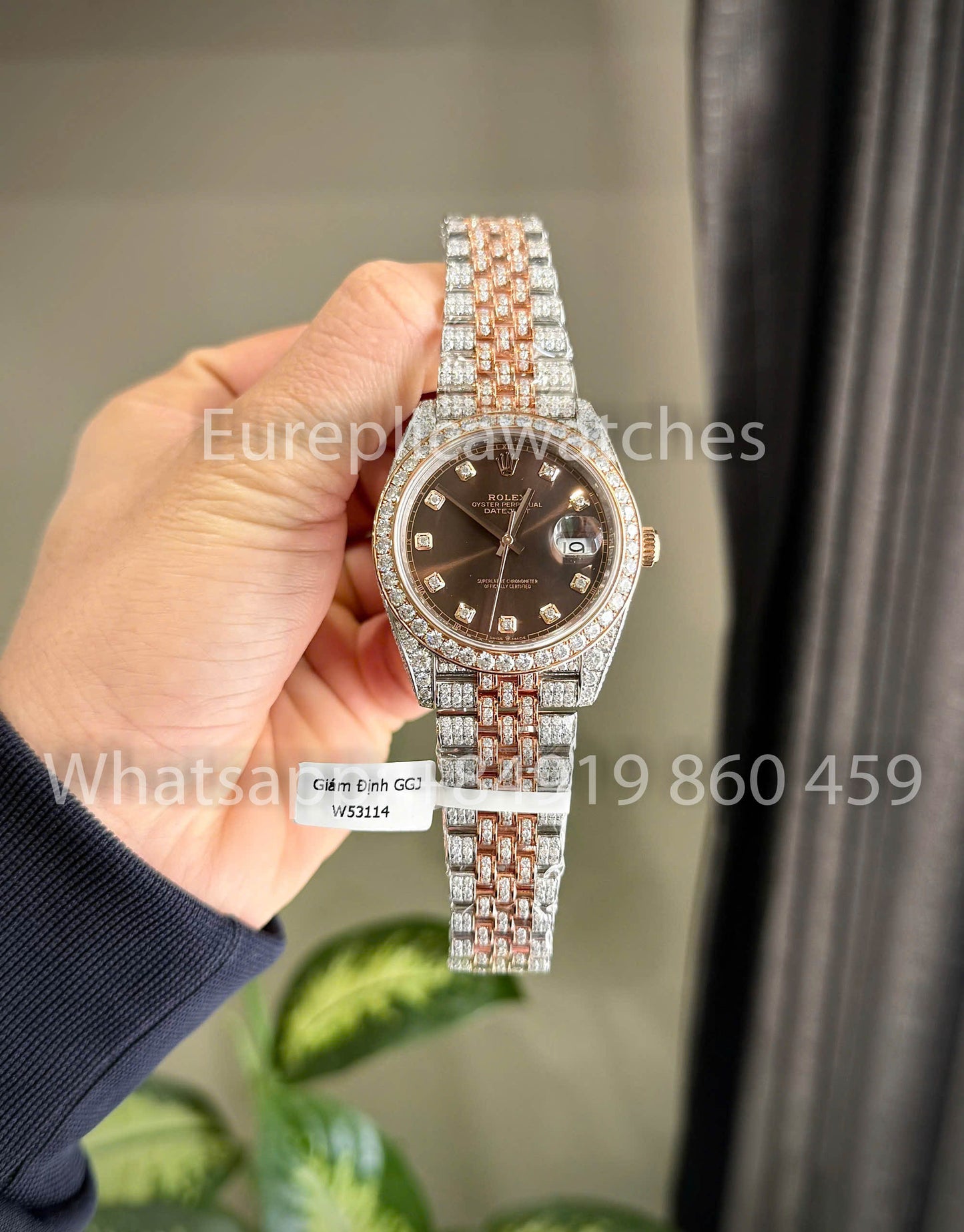 Rolex Datejust 41 mm, individuell gestaltetes Zifferblatt mit Moissanit, 1:1 Best Clone, schokoladenbraune Diamanten