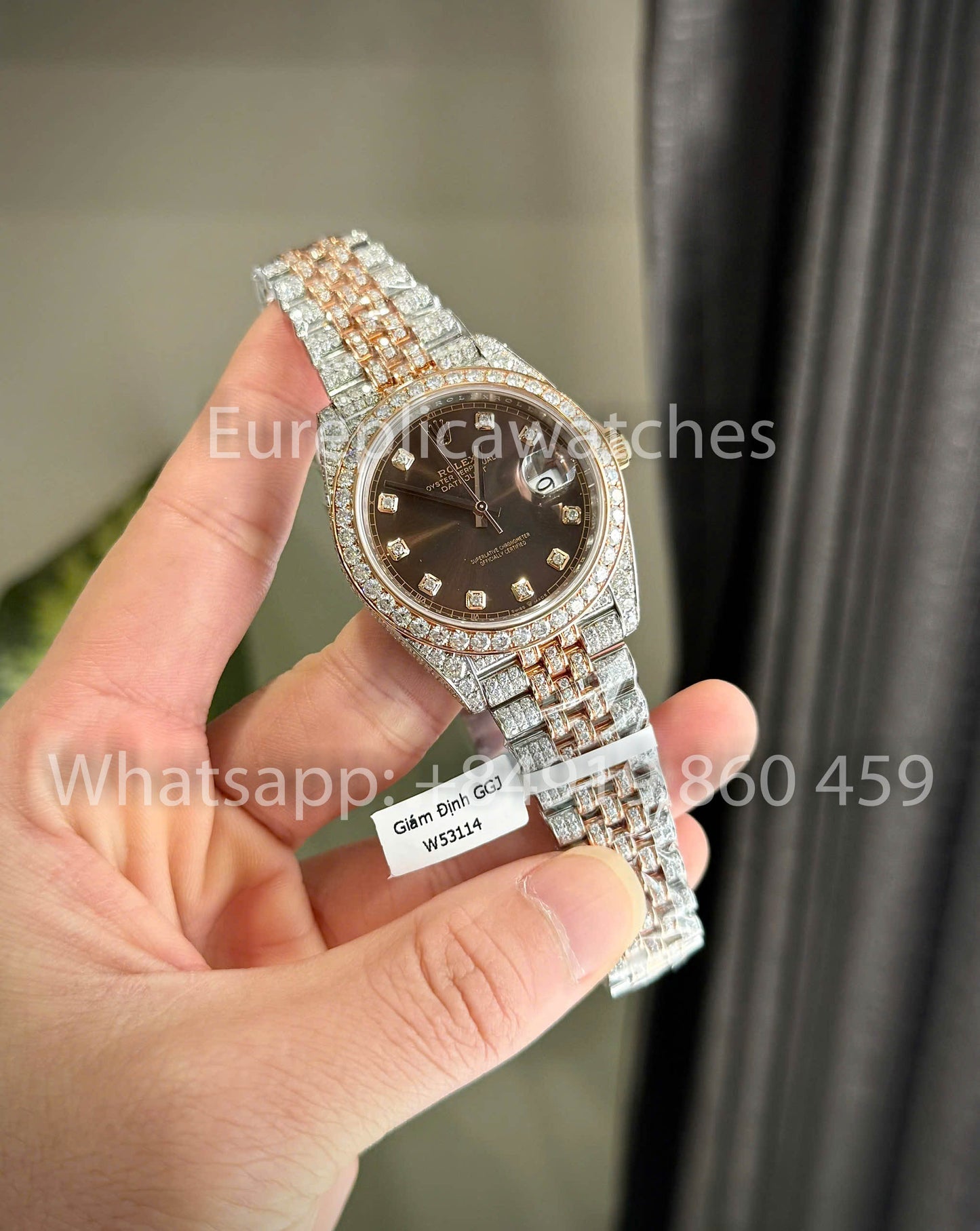 Rolex Datejust 41 mm, individuell gestaltetes Zifferblatt mit Moissanit, 1:1 Best Clone, schokoladenbraune Diamanten