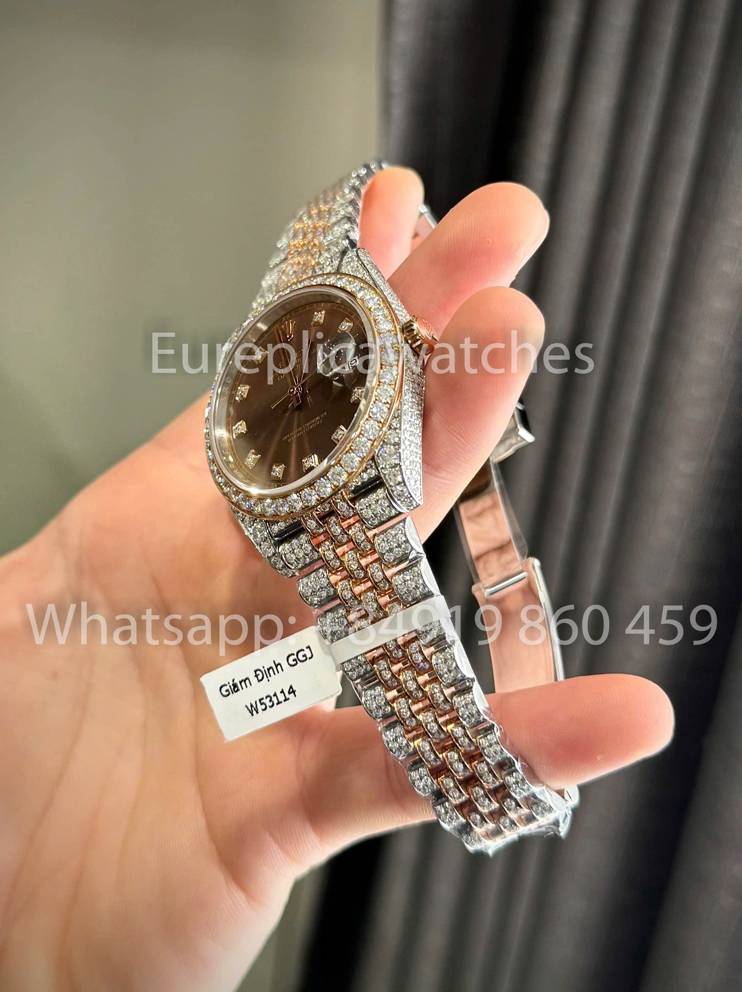 Rolex Datejust 41 mm, individuell gestaltetes Zifferblatt mit Moissanit, 1:1 Best Clone, schokoladenbraune Diamanten