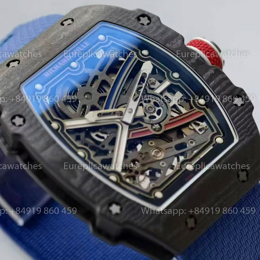 Réplique Richard Mille RM67-02, cadran France, version 1:1, meilleure version, usine VAF, bracelet en carbone noir et bleu