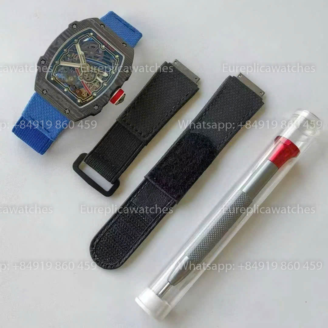 Réplique Richard Mille RM67-02, cadran France, version 1:1, meilleure version, usine VAF, bracelet en carbone noir et bleu