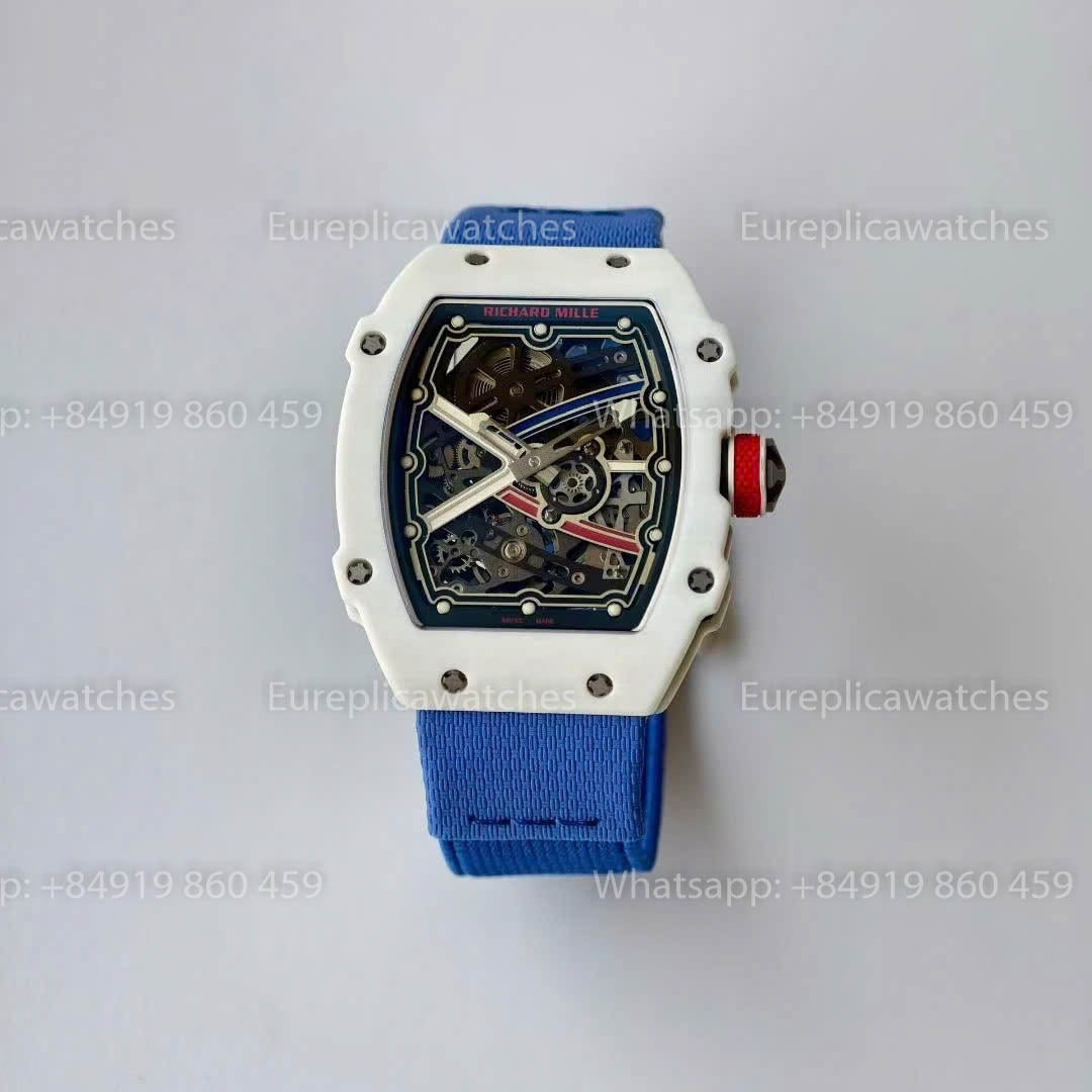 Réplique Richard Mille RM67-02, cadran France, version 1:1, meilleure version, usine VAF, carbone blanc, bracelet bleu