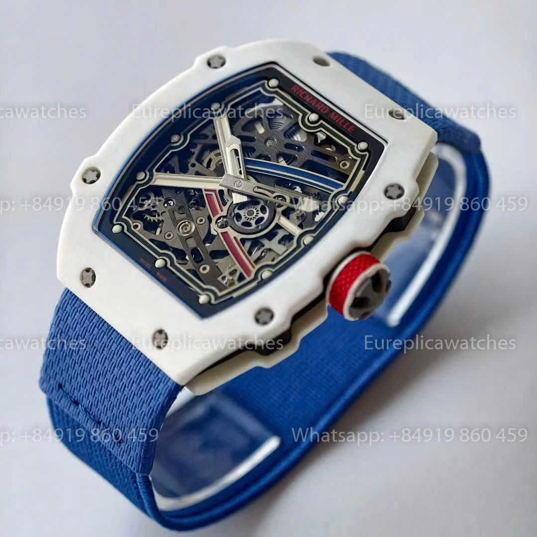 Réplique Richard Mille RM67-02, cadran France, version 1:1, meilleure version, usine VAF, carbone blanc, bracelet bleu