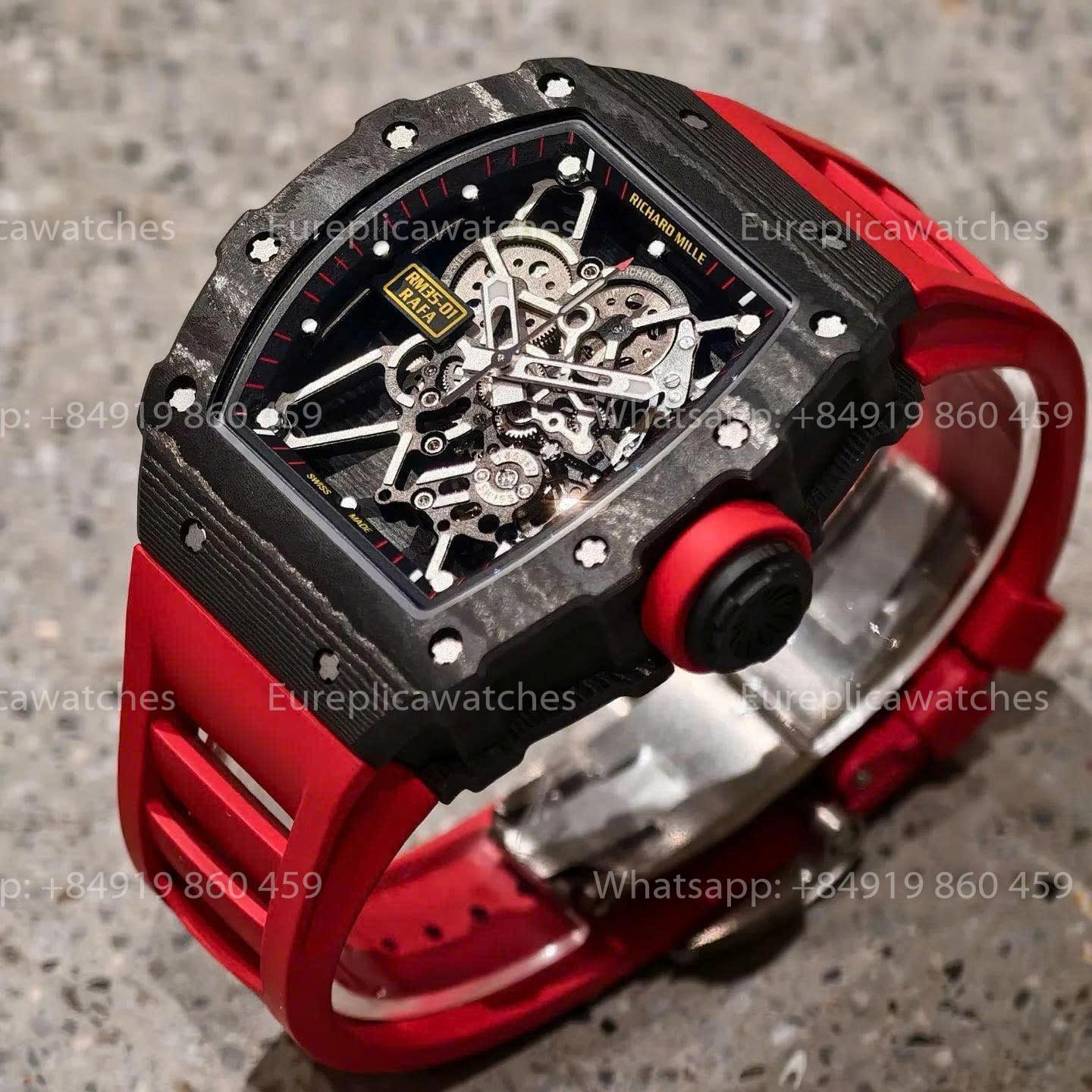 Mille Studio Richard Mille RM35-01 Black Carbon RMUL3 Movement Red Rubber Strap