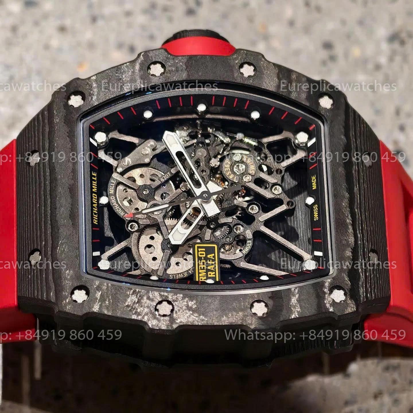 Mille Studio Richard Mille RM35-01 Black Carbon RMUL3 Movement Red Rubber Strap