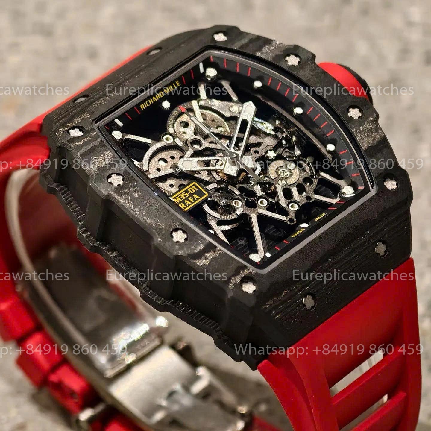 Mille Studio Richard Mille RM35-01 Black Carbon RMUL3 Movement Red Rubber Strap