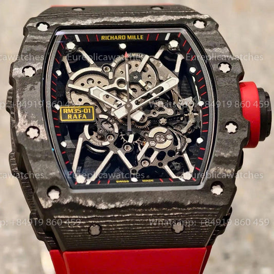 Mille Studio Richard Mille RM35-01 Black Carbon RMUL3 Movement Red Rubber Strap